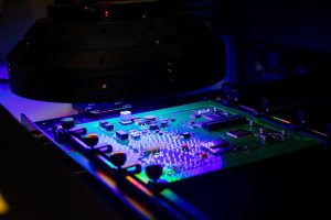 Image shows Automated Optical Inspection being used to check assemblies against defined criteria